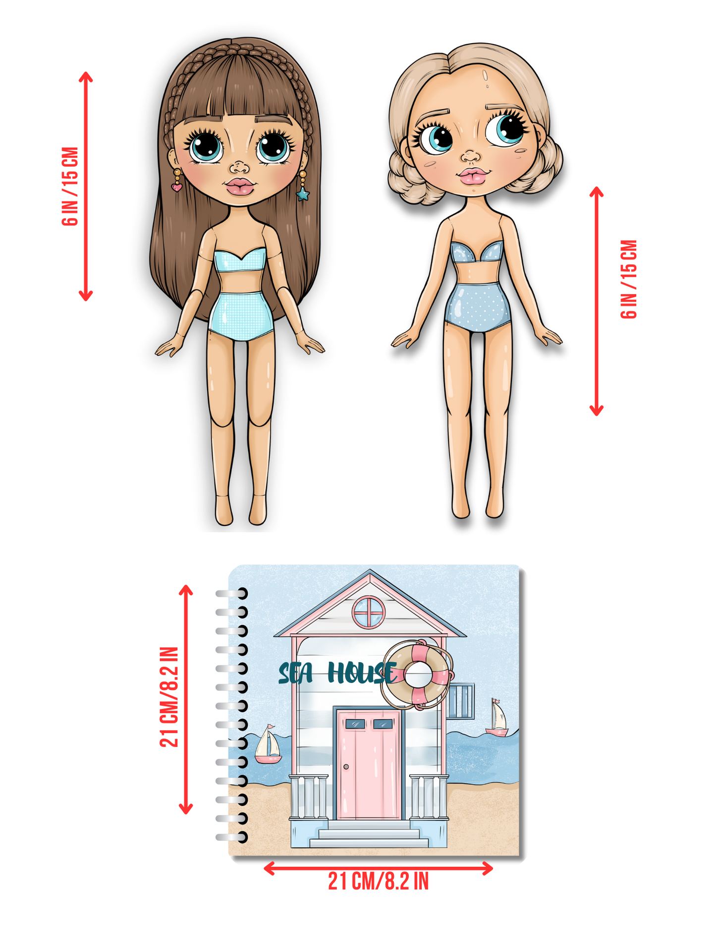 Sea House – Paper Dolls Activity Book (Velcro Dress-Up, 2 Dolls, Coastal Rooms) | Spring Acorn