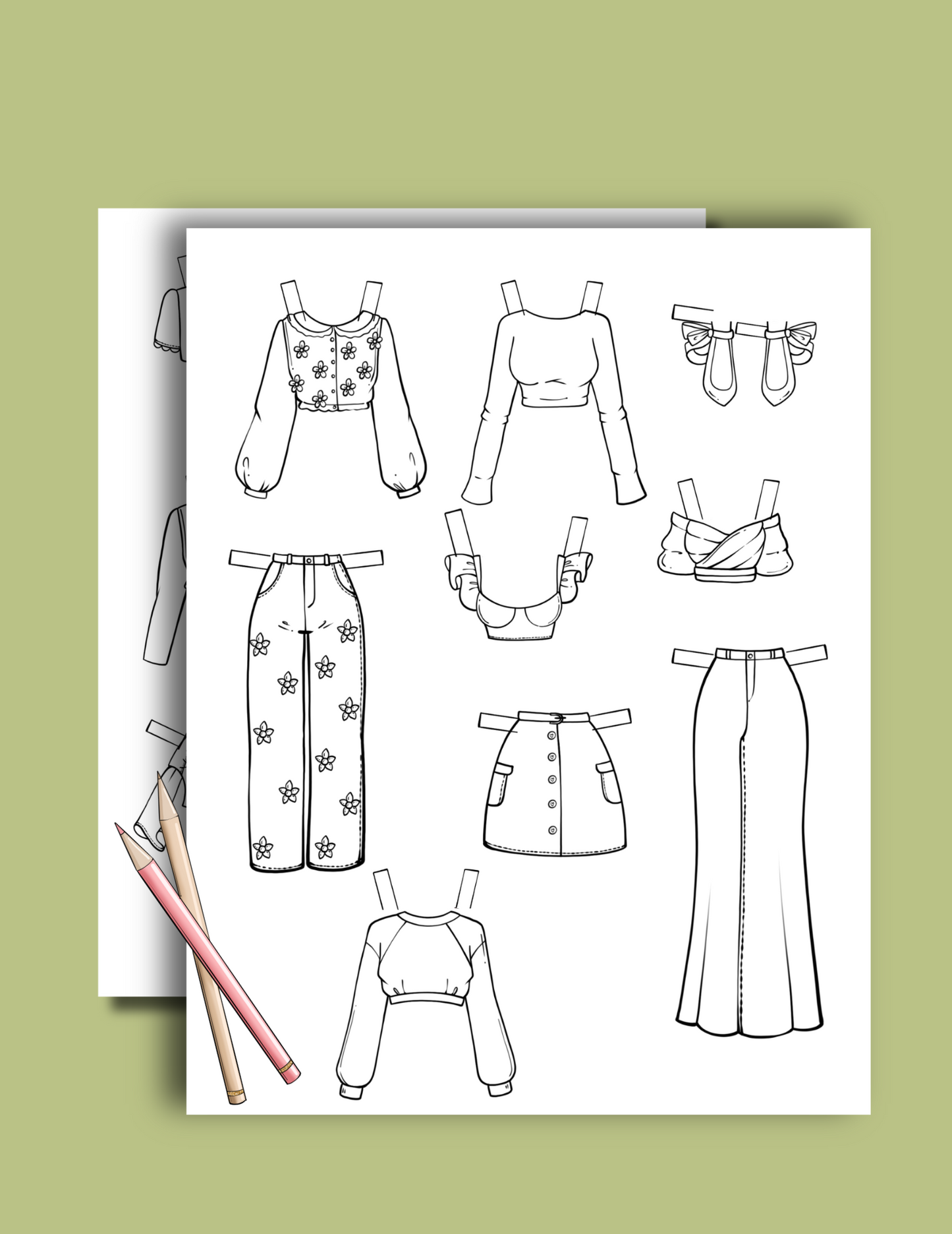 Mila – Printable Paper Doll with Clothes | PDF Coloring Pages | Instant Download
