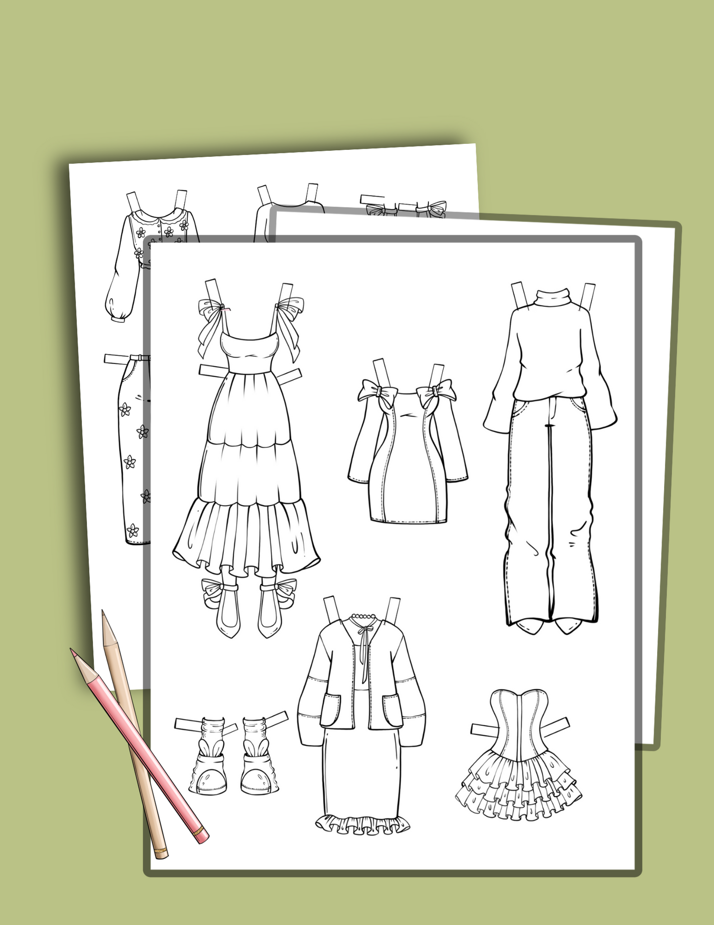 Mila – Printable Paper Doll with Clothes | PDF Coloring Pages | Instant Download