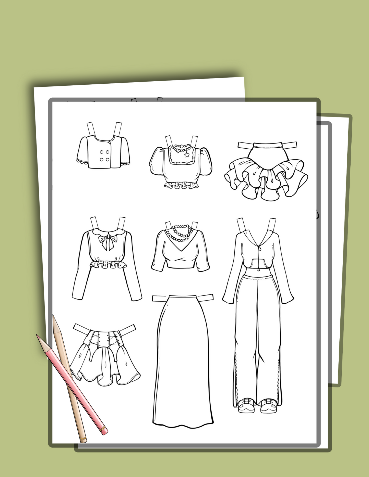 Mila – Printable Paper Doll with Clothes | PDF Coloring Pages | Instant Download