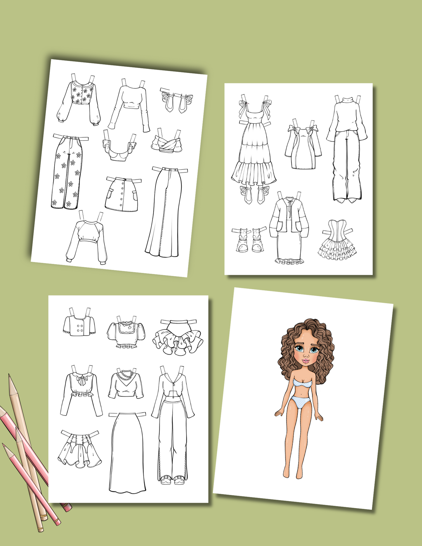 Mila – Printable Paper Doll with Clothes | PDF Coloring Pages | Instant Download