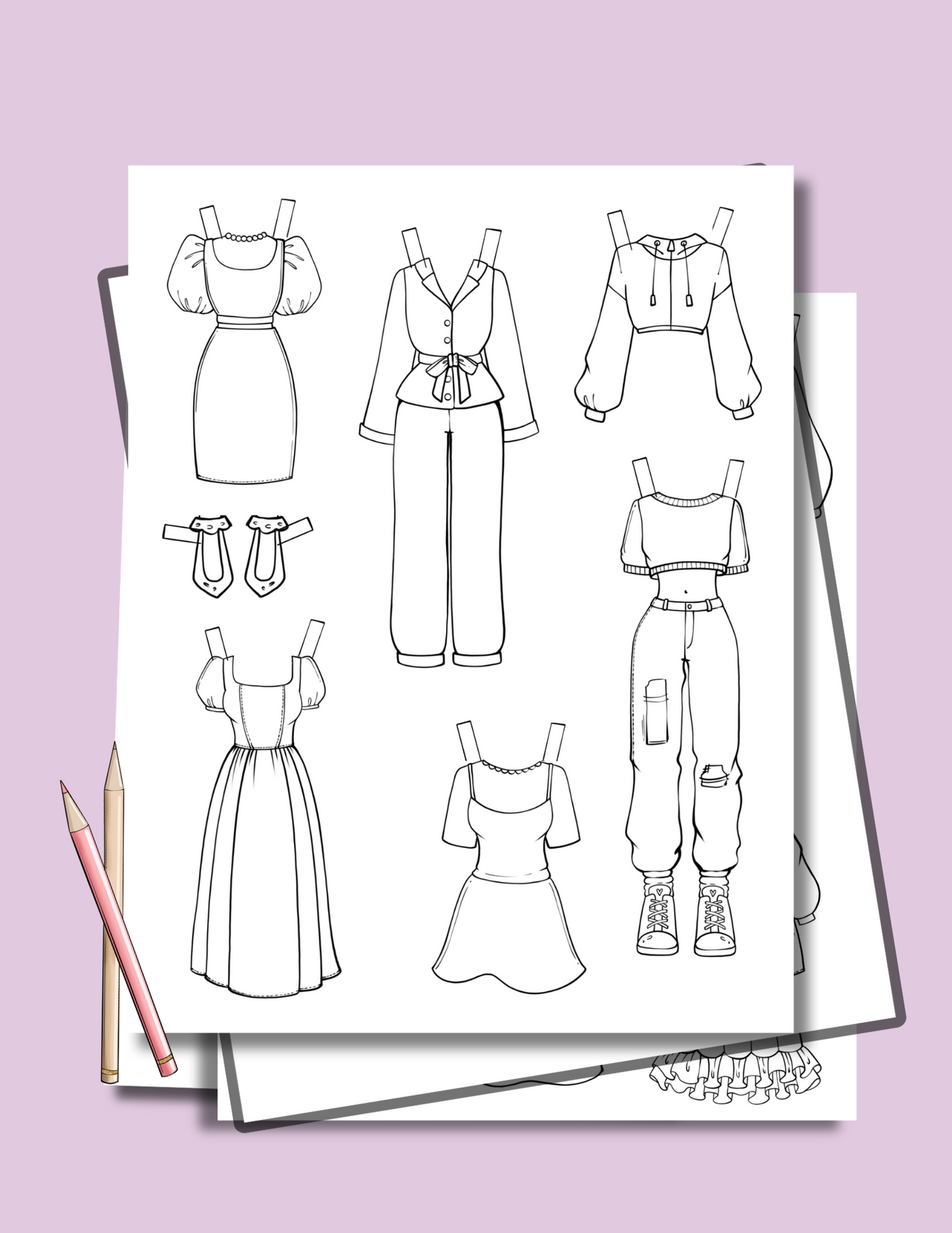 Sofi – PDF Coloring Pages | Paper Doll with Outfits to Print & Color