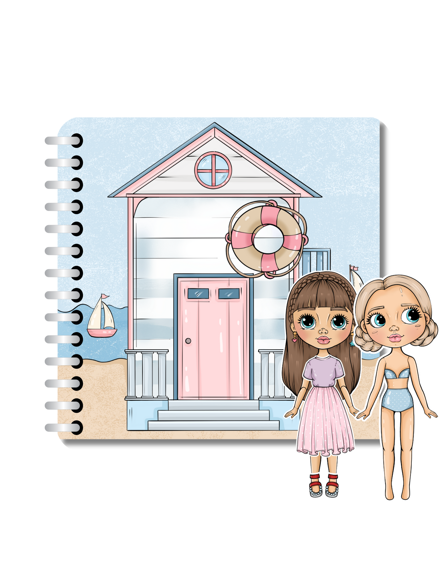 Sea House – Paper Dolls Activity Book (Velcro Dress-Up, 2 Dolls, Coastal Rooms) | Spring Acorn