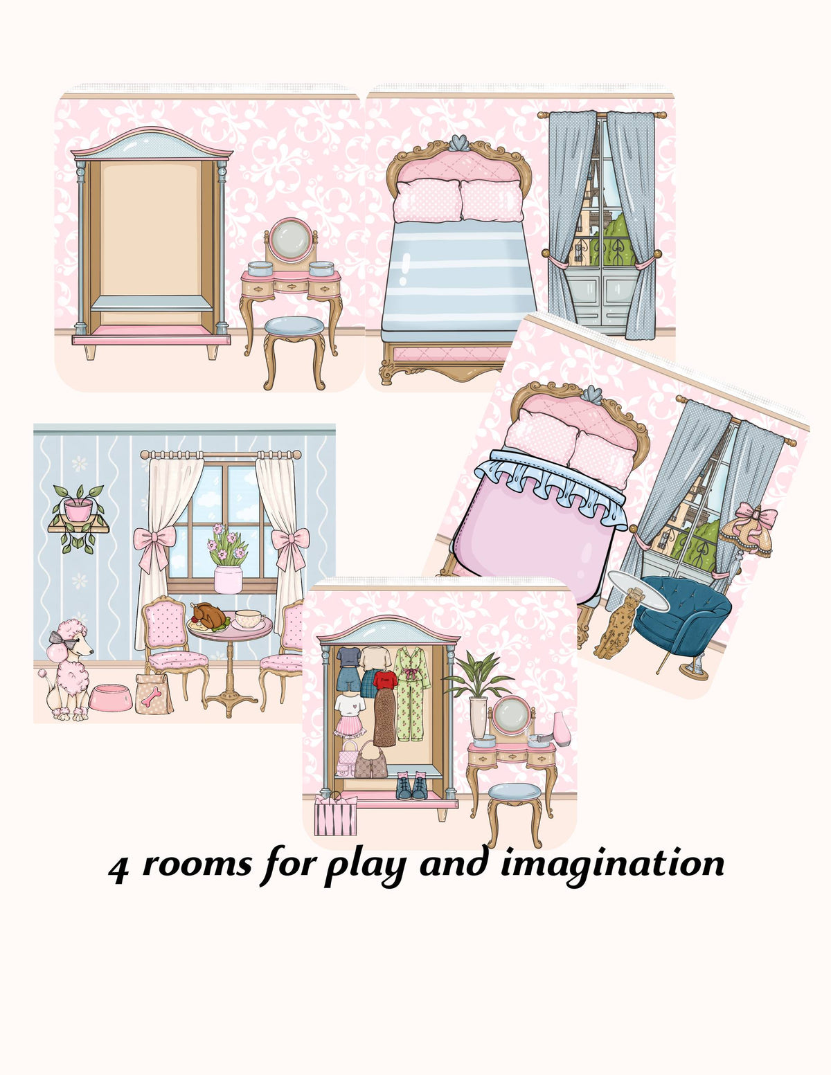 Spring Acorn Paper Doll Set – Out House with 2 Dolls & Accessories – Reusable Clothes – Creative Dress-Up Play (21×21cm Book)
