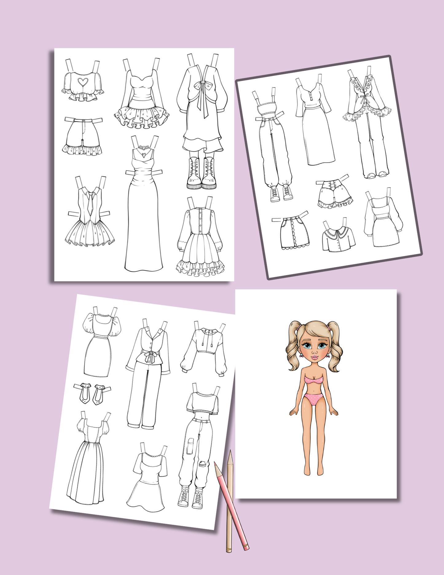 Sofi – PDF Coloring Pages | Paper Doll with Outfits to Print & Color