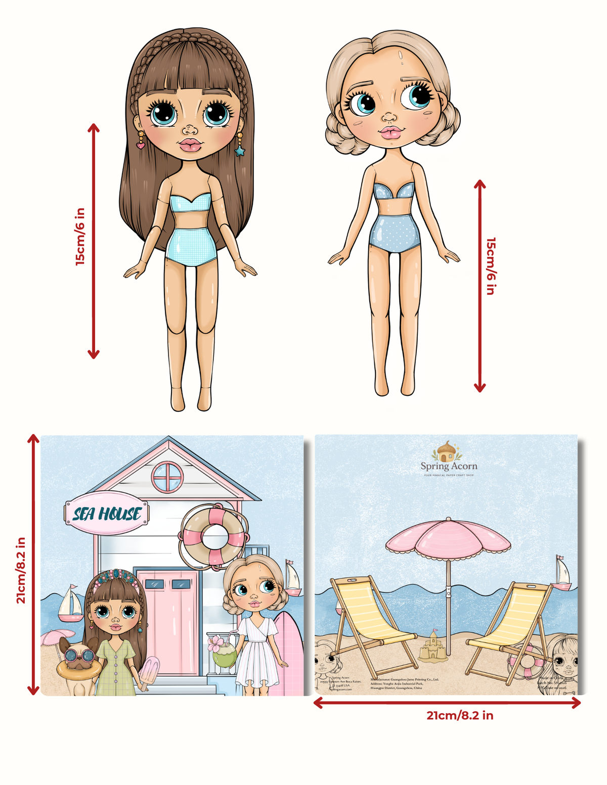 Sea House – Paper Dolls Activity Book (Velcro Dress-Up, 2 Dolls, Coastal Rooms) | Spring Acorn