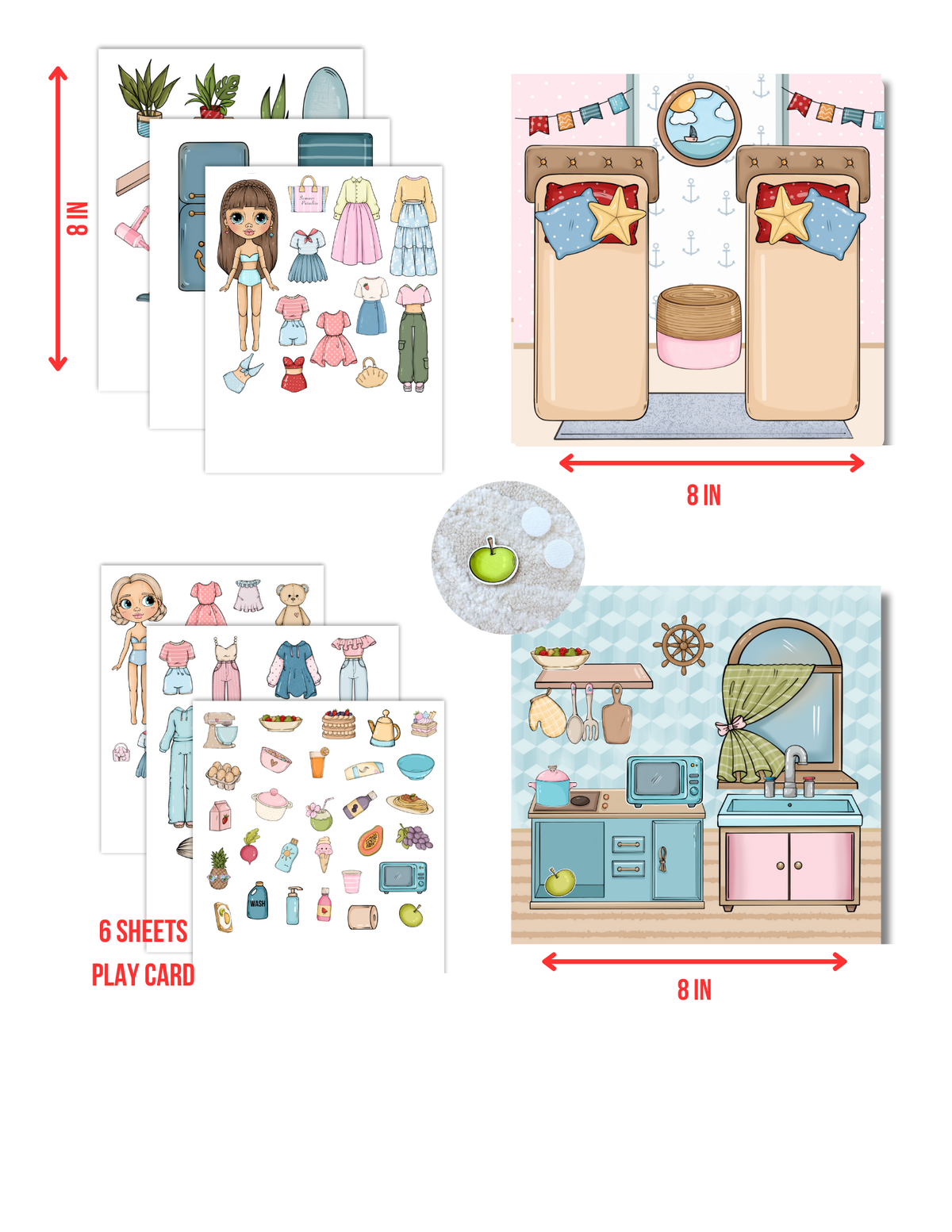 Sea House – Paper Dolls Activity Book (Velcro Dress-Up, 2 Dolls, Coastal Rooms) | Spring Acorn
