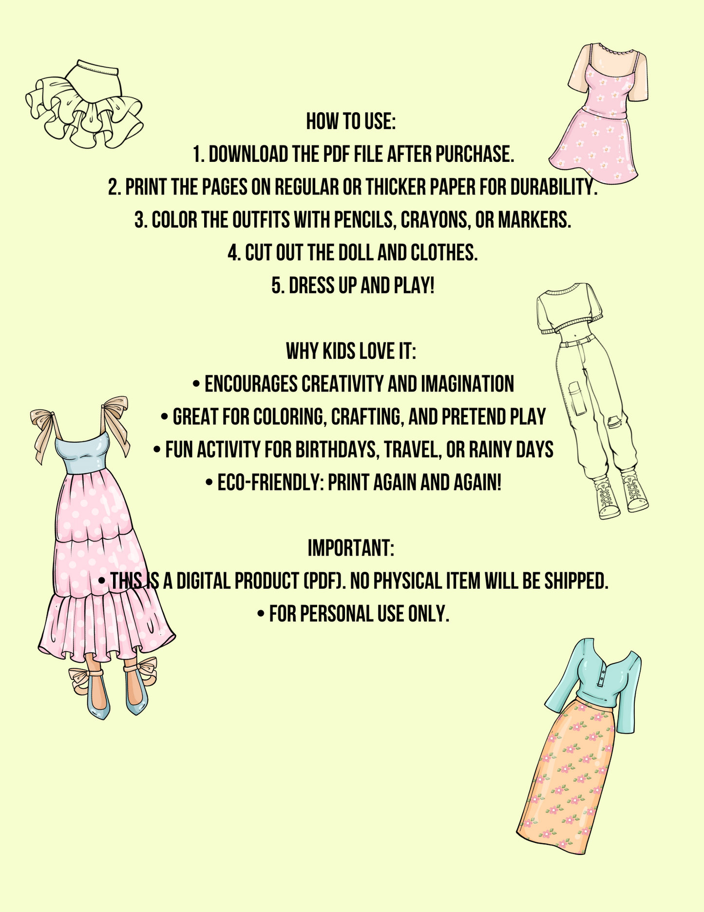 Sofi – PDF Coloring Pages | Paper Doll with Outfits to Print & Color