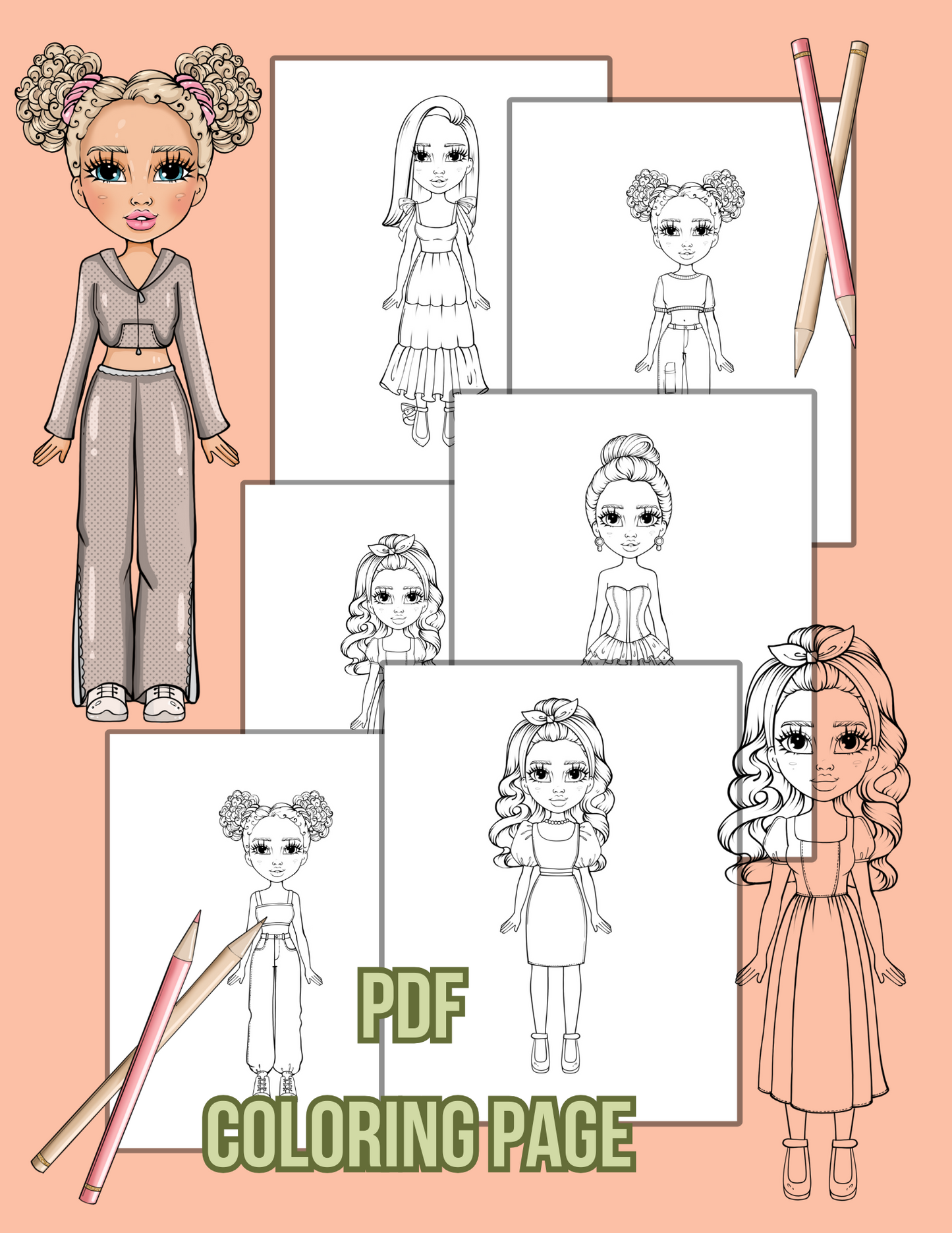 Unique PDF paper dolls with clothes and accessories. Print, cut & play – easy and fun for children.