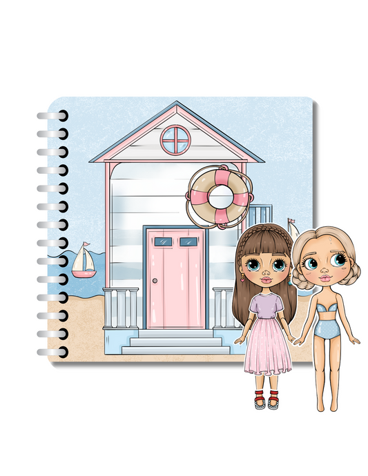 Sea House – Paper Dolls Activity Book (Velcro Dress-Up, 2 Dolls, Coastal Rooms) | Spring Acorn