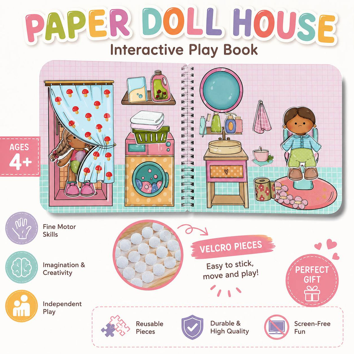 Gnome Whispers – Paper Dolls Activity Book (Velcro Dress-Up, 2 Dolls, 56 Accessories) | Spring Acorn