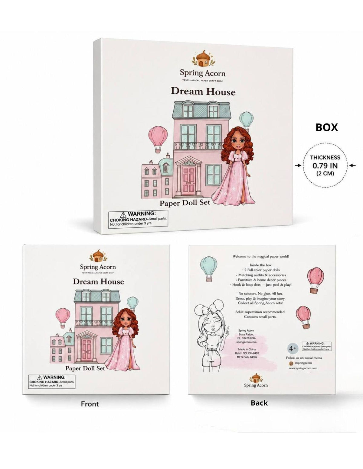 Spring Acorn Paper Doll Set – Out House with 2 Dolls & Accessories – Reusable Clothes – Creative Dress-Up Play (21×21cm Book)
