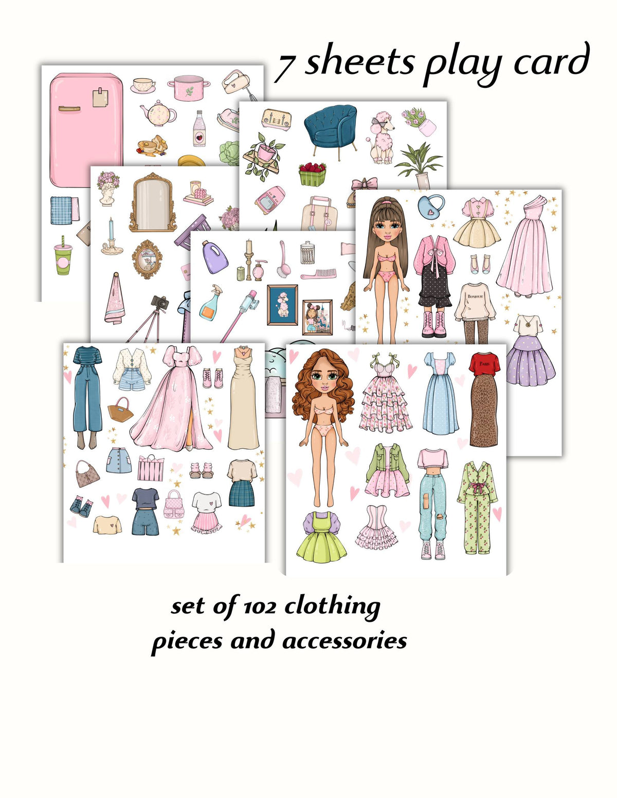Spring Acorn Paper Doll Set – Out House with 2 Dolls & Accessories – Reusable Clothes – Creative Dress-Up Play (21×21cm Book)